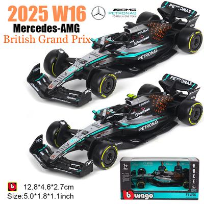Ббураго 1:43 F1 Mercedes-AMG 2025 Гран-при Великобритании W16 #63 Джордж Расселл #12 Кими Антонелли Металлический Автомобиль Литая Модель Игрушка