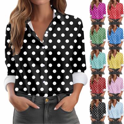 Женская рубашка-блузка с принтом и пуговицами, длинный рукав, повседневный базовый рубашечный воротник, обычный топ