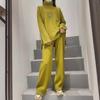 2023 Осень/Зима Европейский трикотажный свитер с высоким воротом и широкие брюки Модный женский костюм из двух частей