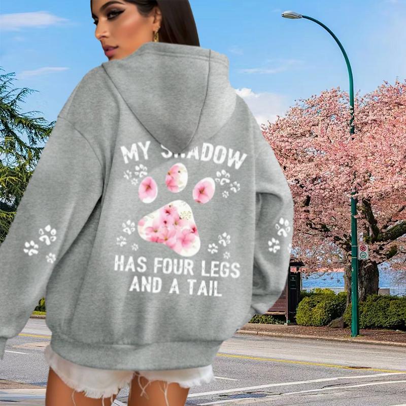 Женские свободные толстовки с капюшоном и принтом «Собачий коготь» с цветком вишни, блузки, толстовки, повседневные свитера с длинным рукавом