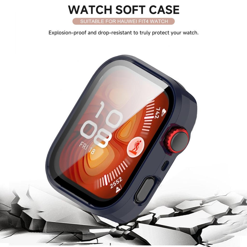 Стекло+Чехол для Huawei Watch Fit 4 Всесторонний Защитный Экран Жесткий ПК Бампер Закаленное Стекло Чехол для Часов для Huawei Watch Fit 4 Pro