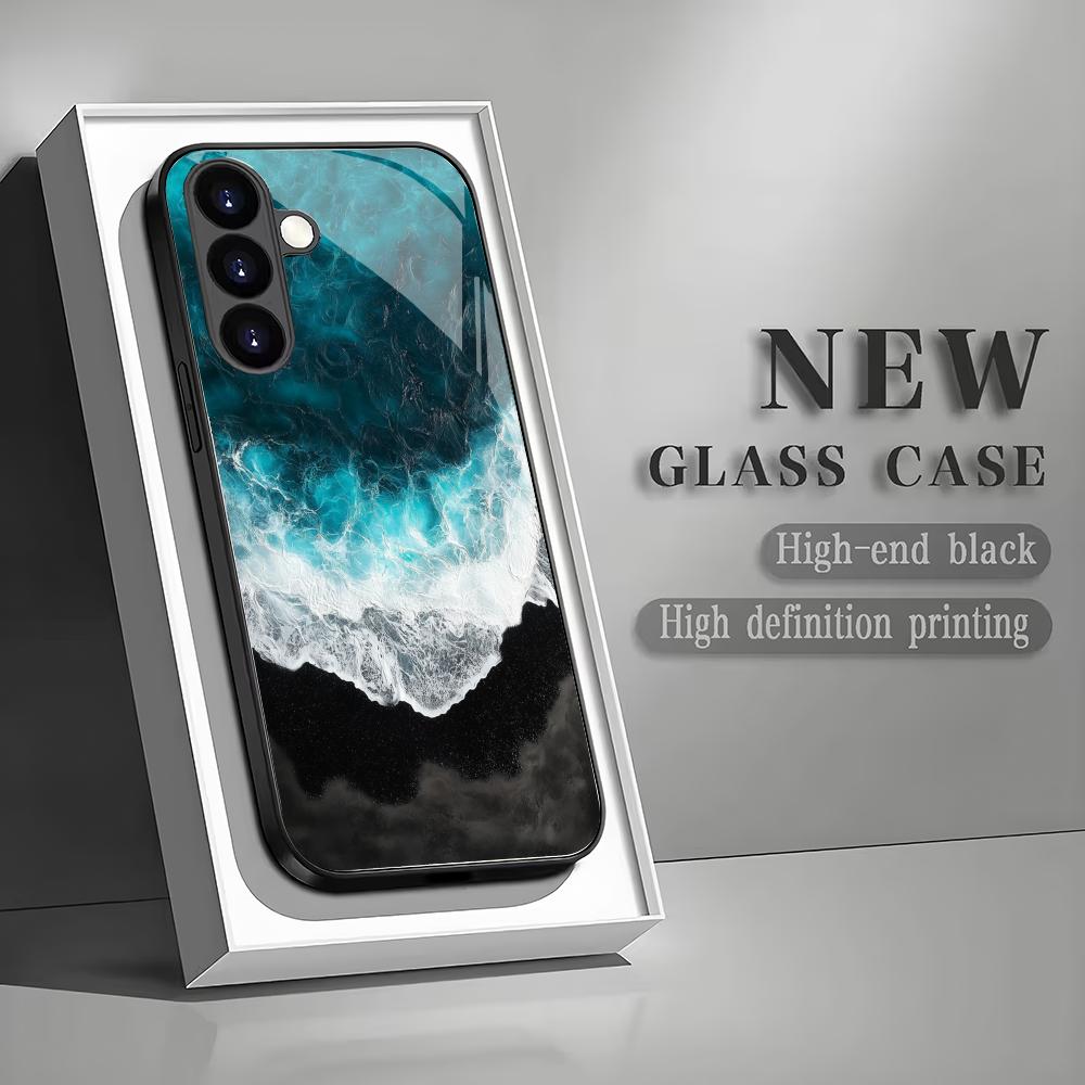 Стеклянный чехол для телефона с узором синего океана, подходит для Samsung Galaxy S26 S25 S24 S23 S22 S20 FE/Ultra/Plus5G, противоударная задняя крышка