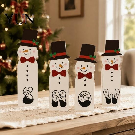 Christmas Blessing Word Sets Wooden Tiered Tray Decor, Santa Reindeer Snowman Figurines Seasonal Window Display Props for Holiday Tabletop Decorations