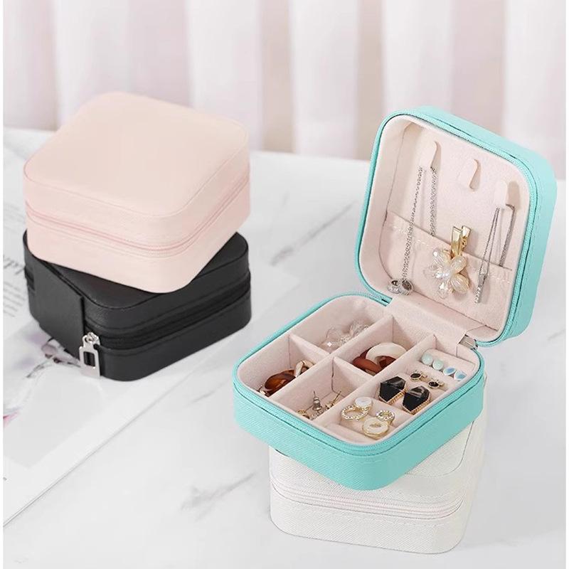 Mini Jewelry Storage Box Travel Earrings Necklace Jewelry Box Compact Ring Packaging Zipper Clamshell Jewelry Box