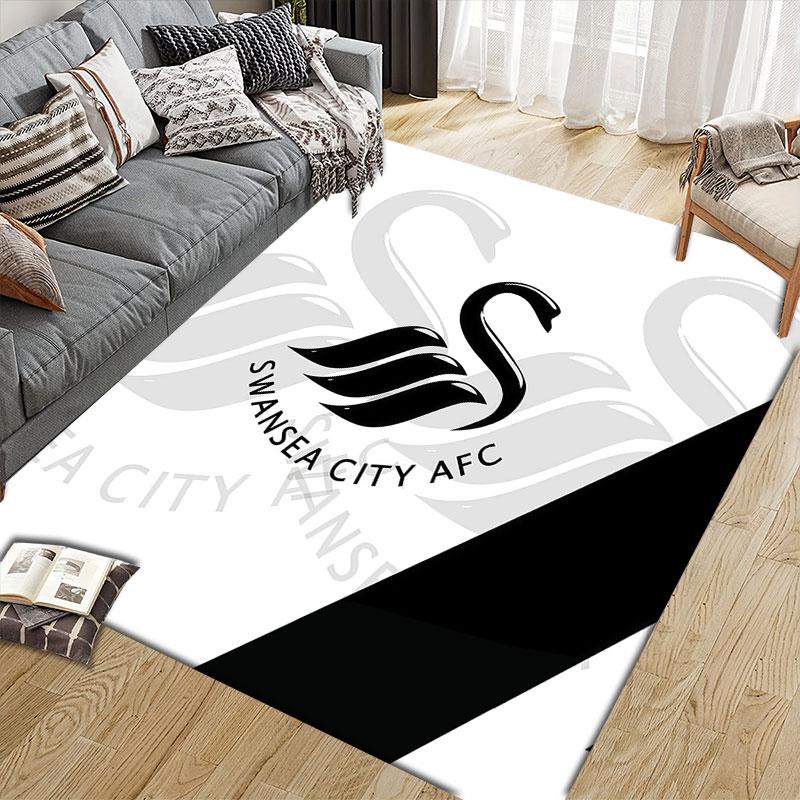 Swansea City AFC Flannel Printed Carpet, Home Sofa Decoration for Living Room & Bedroom, Non‑Slip Play Flannel Floor Mat for Game Room
