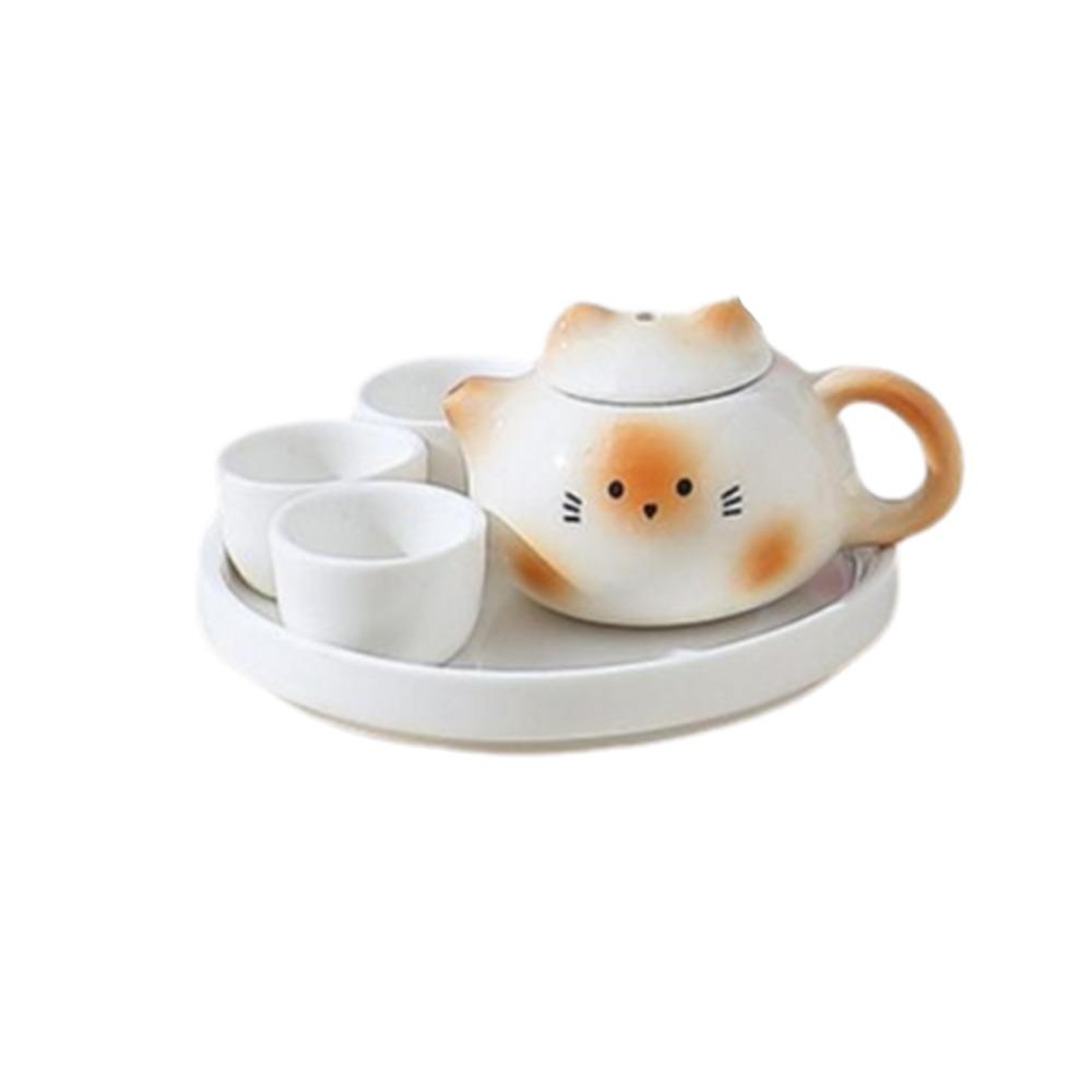 Traditional Milk Tea Lid Accessories Chinese Style Ceramic Cat Ear Pot Home Decor