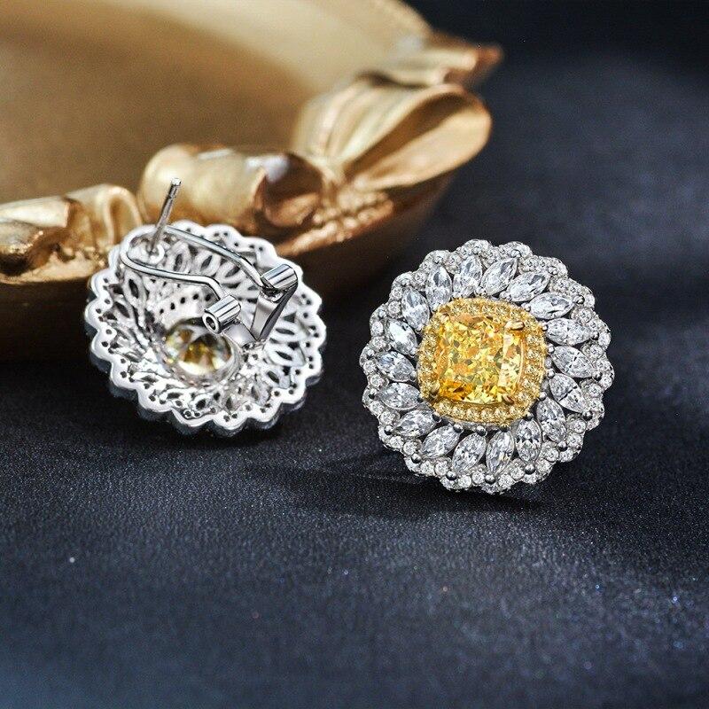 S925 Sterling Silver Earrings Stud Earrings For Women Wedding Ladies Luxury 21*21mm High Carbon Diamond Earrings Jewelry