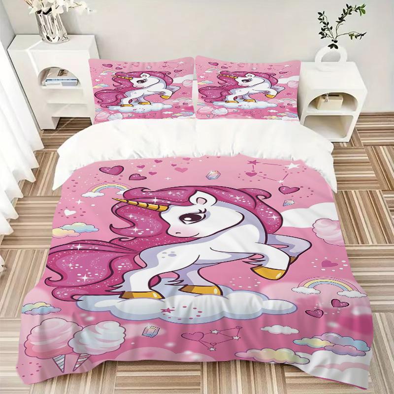 Unicorn Dreams Pink Sky Print 3Pcs Bedding Setduvet Cover With 2 Bedropillowcase Home Birthday Gift