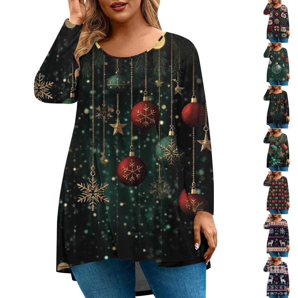 Women's Fashionable Casual Long Sleeved Plus Size Print Top Plus Size Floral Print Top