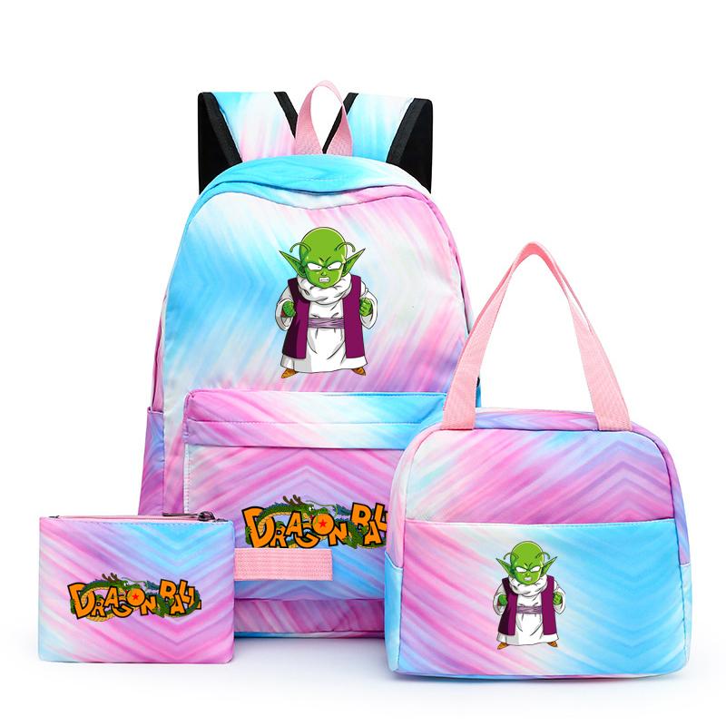 3Pcs/set Dragon Ball Colorful Backpack with Lunch Bag for Women Student Teenagers Rucksack Casual School Bags Sets