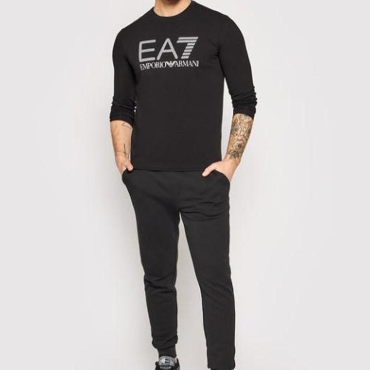 Emporio Armani EA7 Осень/Зима 21 Футболка с длинным рукавом и круглым вырезом с буквенным принтом Мужские топы Черный 3KPT64-PJ03Z-1200