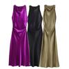 2024 Summer New Women's Fashion Style Slim Fit Sleeveless Silk Texture Midi Dress