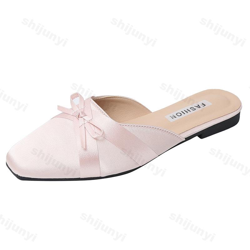 Модные женские балетки Женские туфли с закрытым носком Женские тапочки Шлепанцы Бант Дизайнерские женские туфли Квадратный носок 2025 Полутапочки