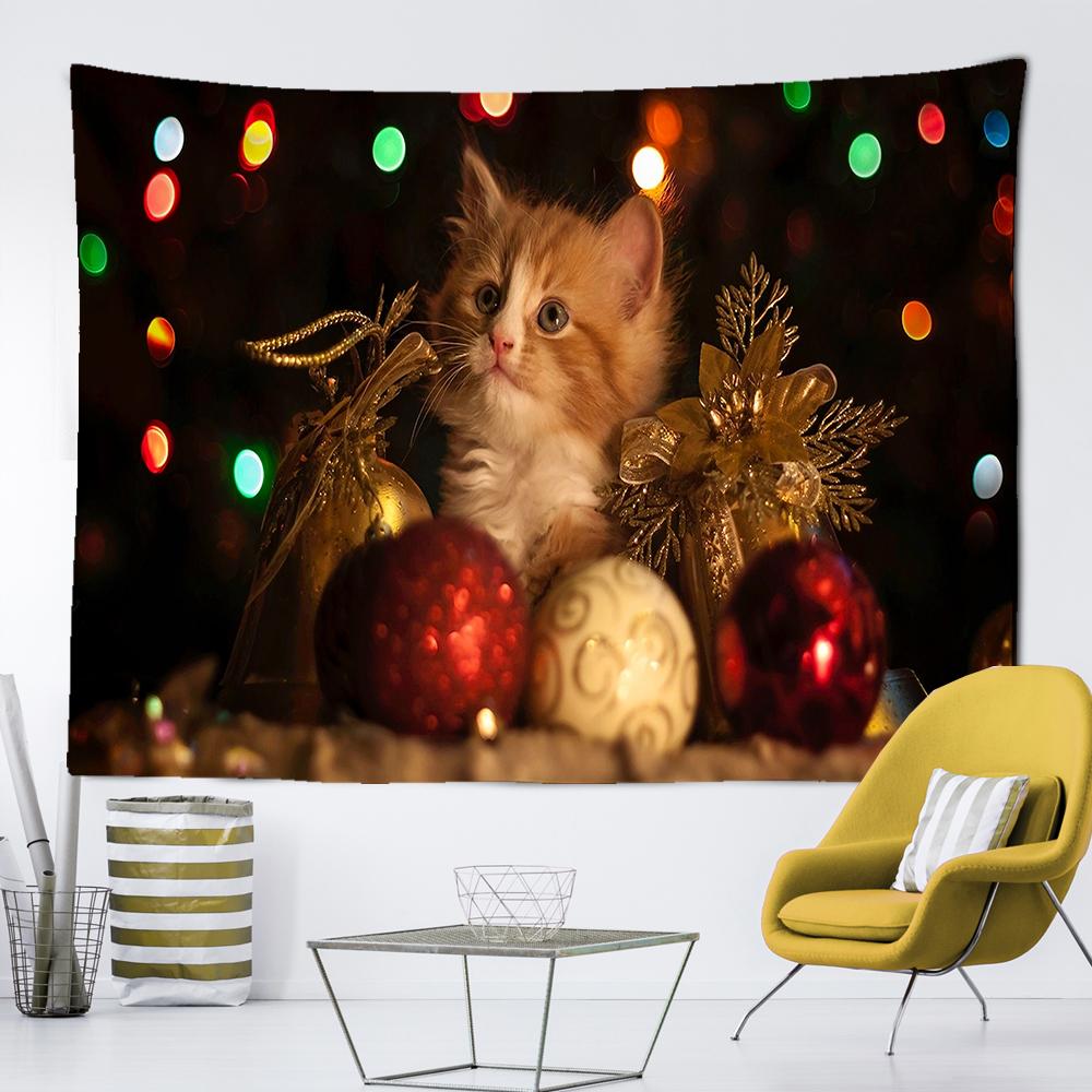 Рождественский гобелен с котом, подвесной настенный, Рождественский подвесной тканевый декор, сцена для спальни, вечеринки, гостиной, Рождественский гобелен