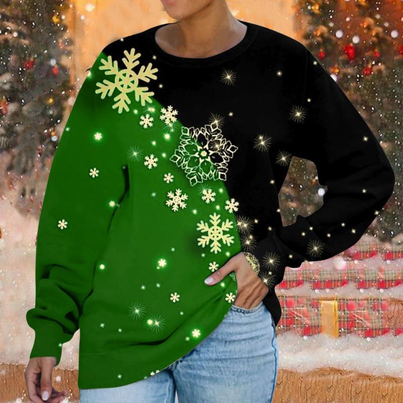 Толстовка с круглым вырезом Рождественская снежинка цифровой принт повседневная весна осень свободная женская толстовка Пуловеры и длинные рукава (Женский)