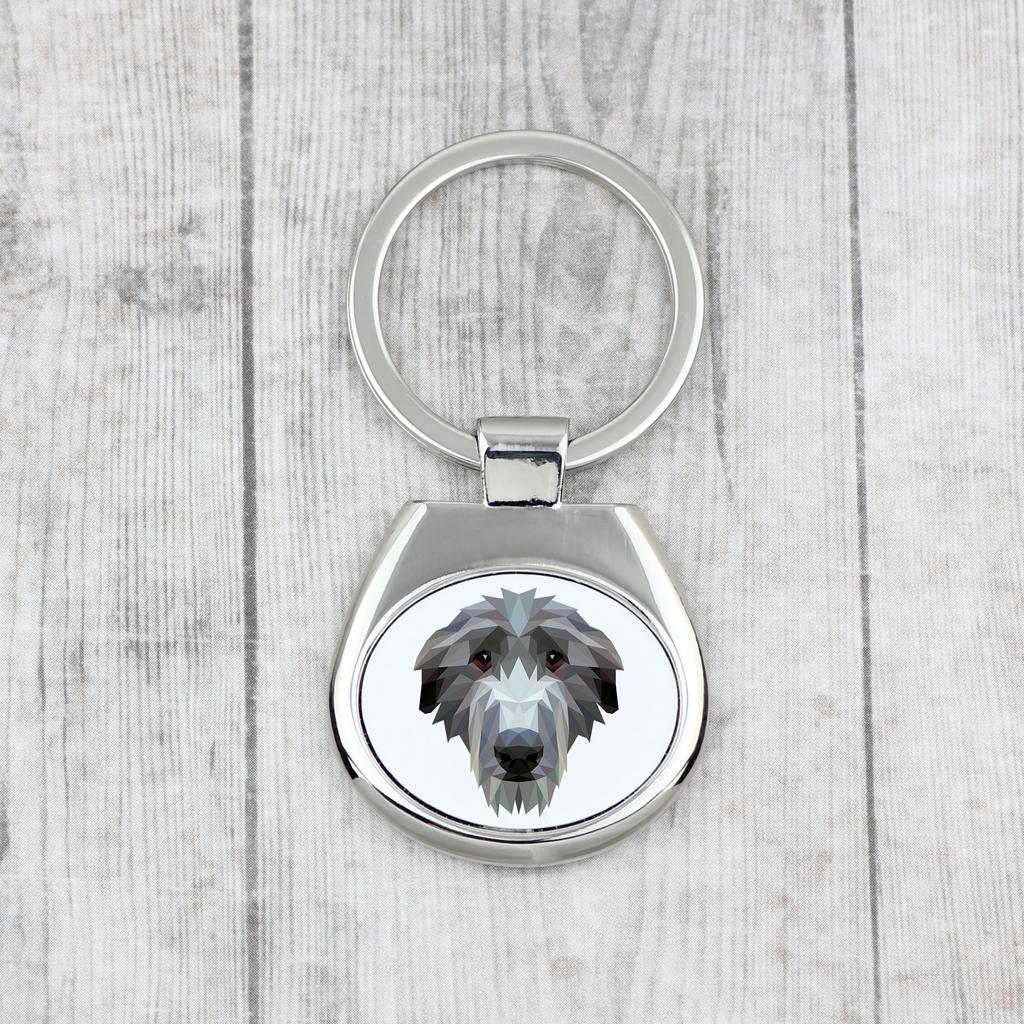 Deerhound, Scottish Deerhound - Geometric Keychain with a Photo and the Inscription Art-Dog