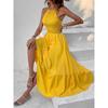 Модное сексуальное вечернее платье без рукавов для женщин, летнее отпускное платье А-силуэта с открытой спиной, повседневные длинные платья для женщин, винтажное нестандартное желтое платье с высокой талией 26205