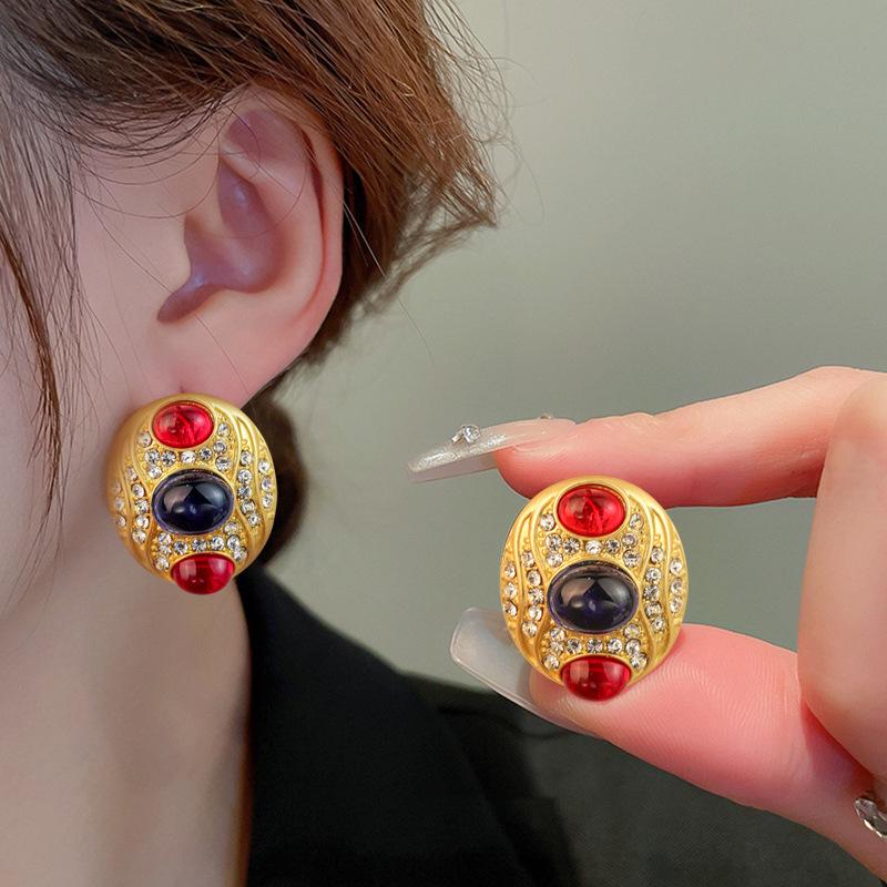 Винтажные ретро серьги-пусеты овальной формы в двух тонах для женщин