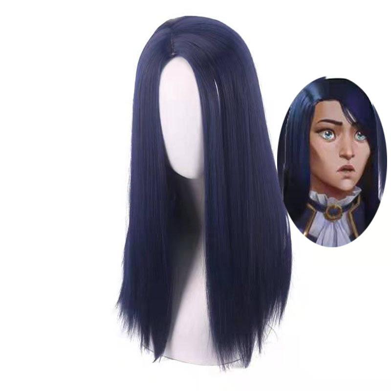Высококачественный парик для косплея Arcane Caitlyn, аниме, темно-синие длинные прямые термостойкие синтетические волосы, парики шерифа Пилтовера