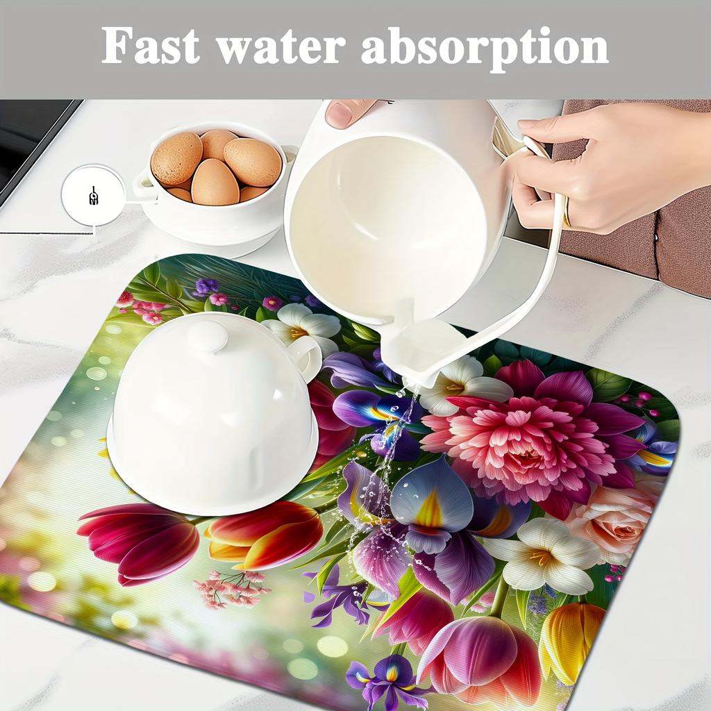 1 шт. красочные цветы напечатаны резиновый сушильный коврик для кофейни кухонный ковер посуда прочный диатомовый грязевой коврик для стола коврик для кофе для домашних животных