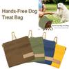 Canvas Pet Snack Bag Portable Hands-Free Vintage Coating Waterproof Dog Treat Pouch with Self-Closing Opening for Puppy Training or Outdoor Use