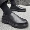 2025 Autumn and Winter New British Style Muffin Shoes Heightened Low-top Leather Shoes Retro British Men's Shoes One Pedal