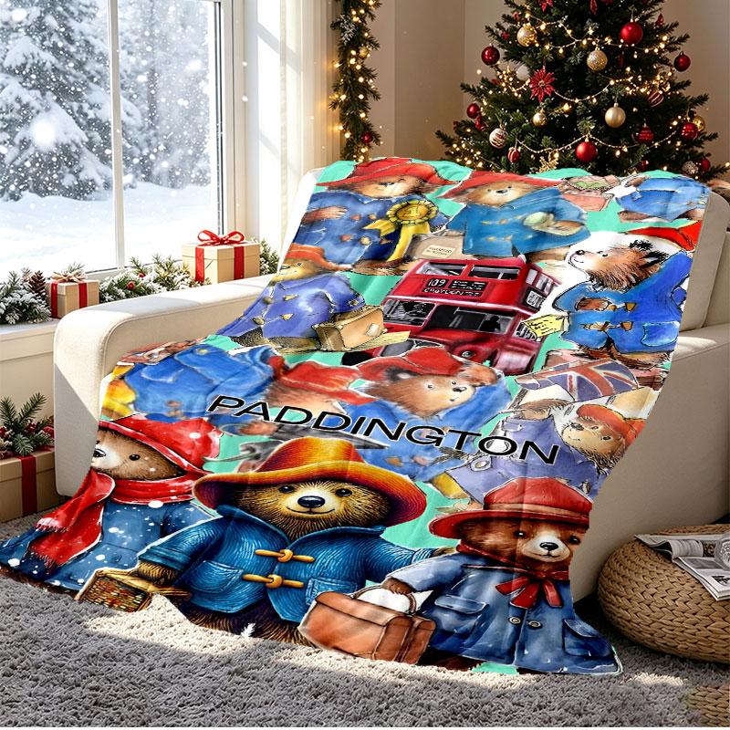 Paddington Bear Pattern Blanket for Home Decoration, Bed, Sofa, Car Travel, Camping, Suitable for All Seasons, Birthday Christmas Gift