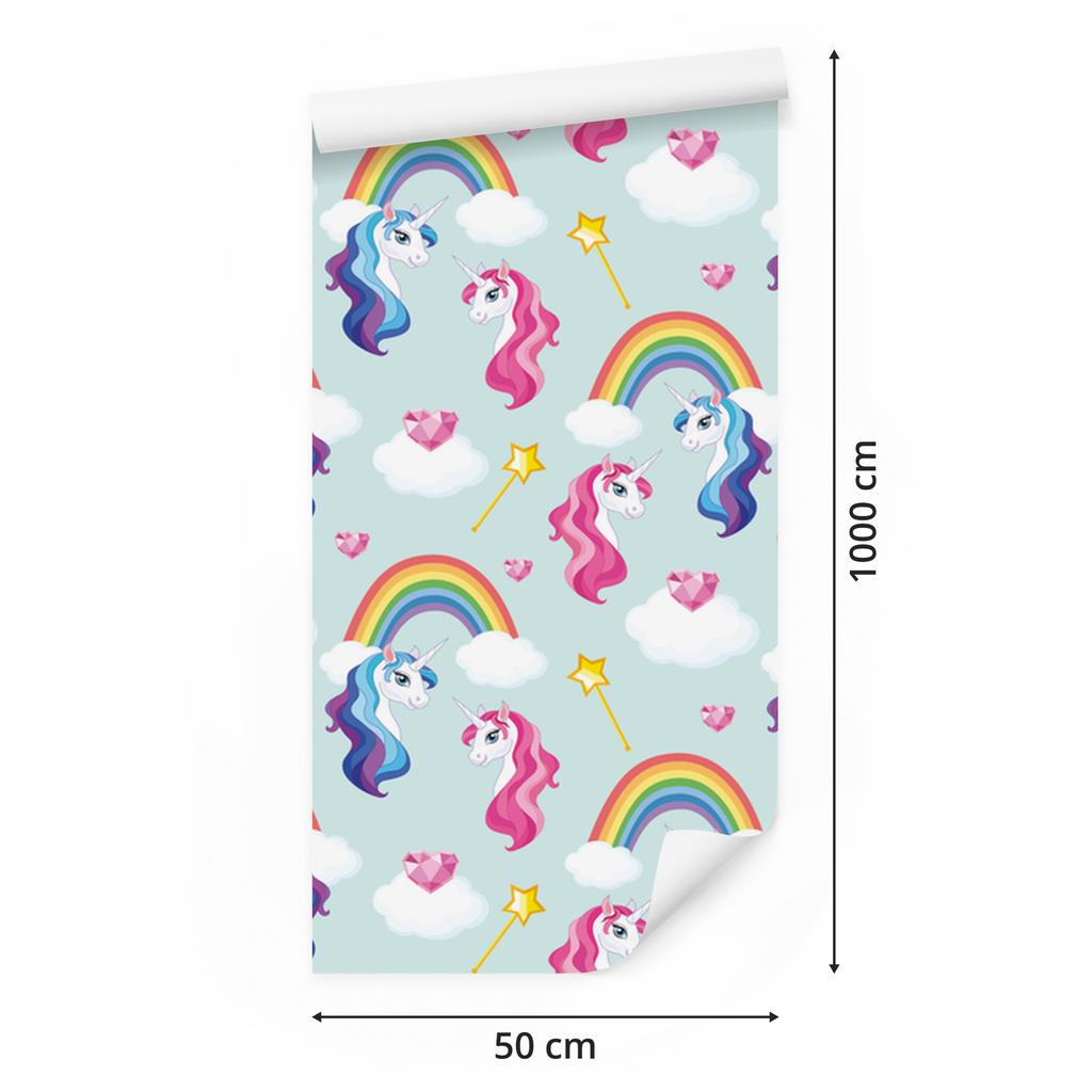 Magical colorful unicorns wallpaper for living room and bedroom 50x1000