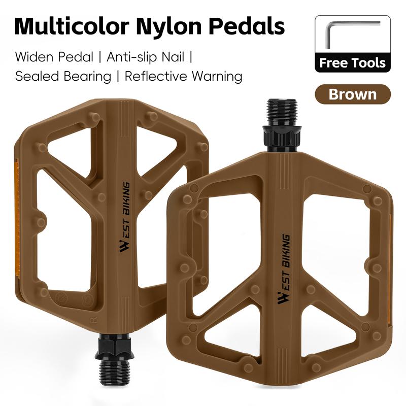 WEST BIKING Bicycle Pedals DU Bearing Multicolor Nylon Widen Bike Pedals Lightweight MTB Road Cycling Pedals Bike Accessories