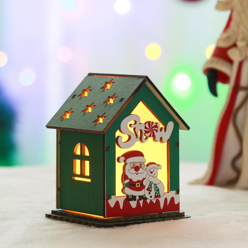 Christmas Decoration Painted Luminous Christmas Wooden House Christmas Gift DIY Luminous Log House Ornaments