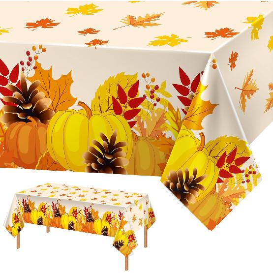 Thanksgiving Fall Disposable Tablecloth, 2 Pack Rectangle Fall Pumpkin Tablecloth Thanksgiving Table Covers Plastic for Fall Theme Harvest Party