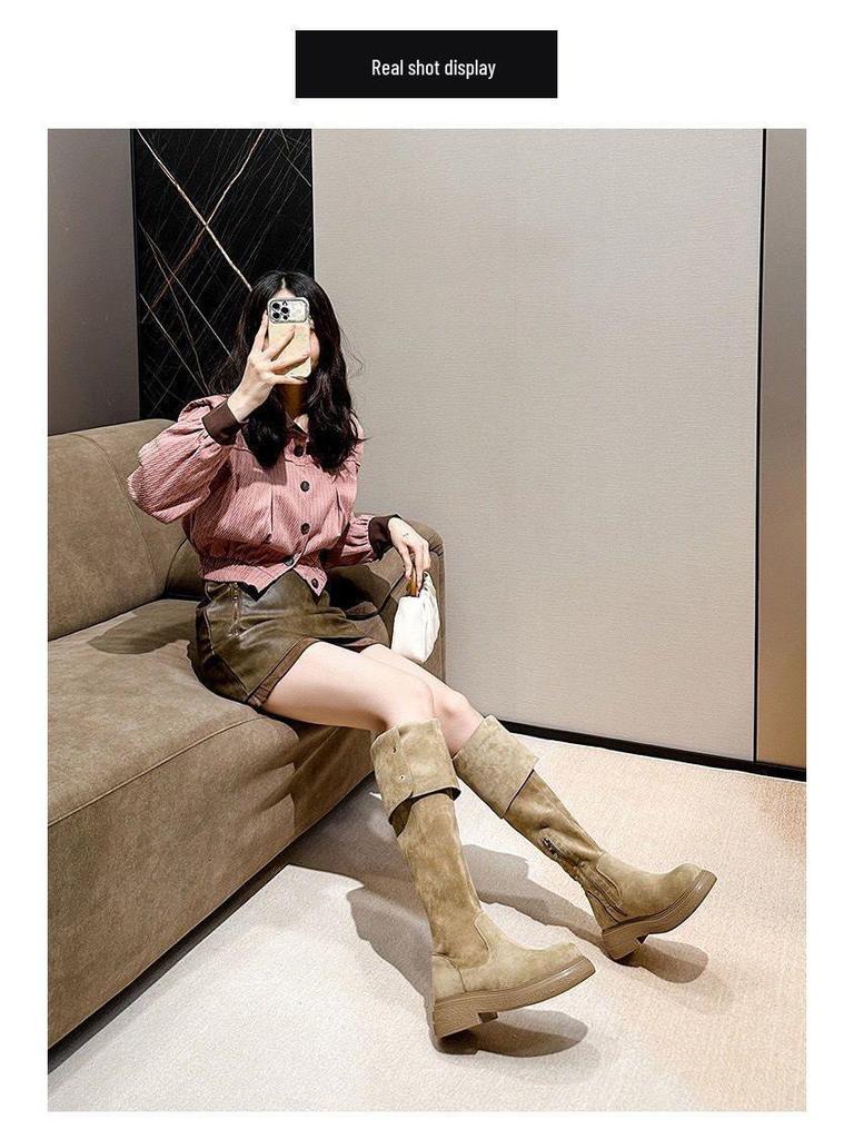 Женские ботфорты больших размеров для полных ног – Осенне-зимние сапоги-рыцари с высоким голенищем и толстой подошвой