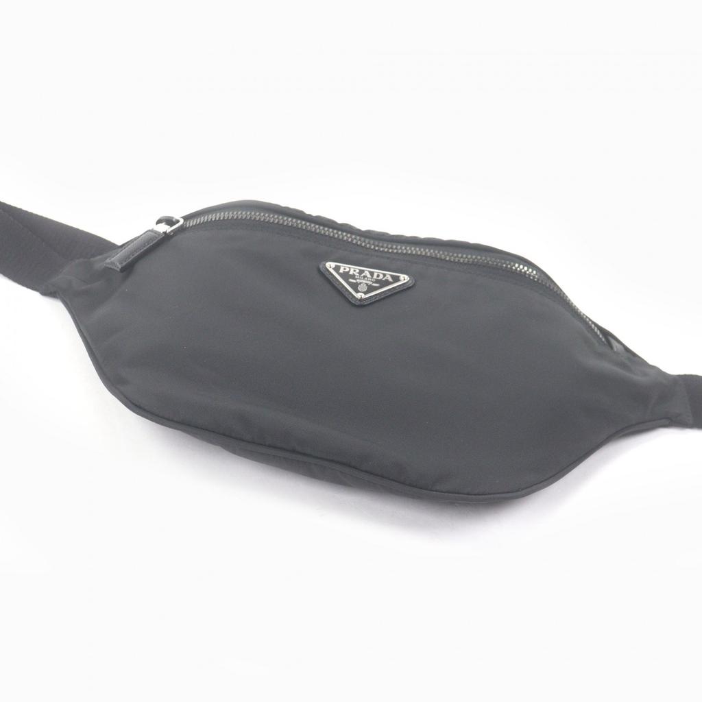 Great PRADA Sling bag Triangle logo Re-Nylon black Safiano leather mens 2VL033 Used