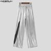 INCERUN Men Elastic Waist Glitter Long Pants Netyarn Patchwork Trousers