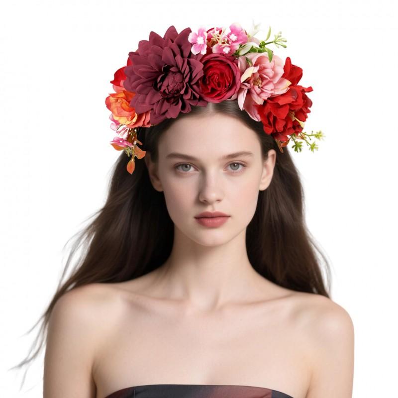 Simulated Fabric Chrysanthemum Headband Bridal Wedding Rose Hair Hoop Light Luxury Double Row Flower Headpiece Women