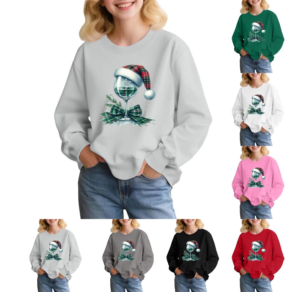 Kids' Fashion Loose-Fit Casual Long-Sleeve Christmas Print Oversized Crewneck Sweatshirt
