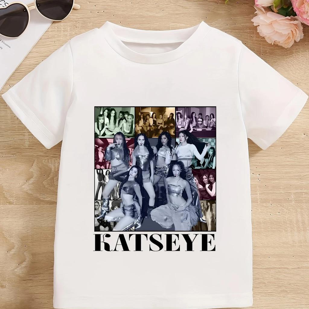 KATSEYE Футболка с принтом для детей Забавный подарок фанатам Девочки Летняя футболка с коротким рукавом Ребенок Харадзюку Уличная одежда Y2k Топы Хлопковая футболка