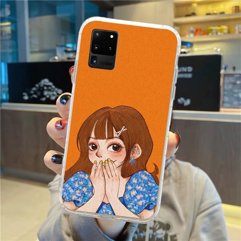 Чехол для телефона Sweet Girl Hand Drawns для Samsung Galaxy S10 S21 S22 Plus Ultra A91 A51 A21S A12 Прозрачная накладка для телефона