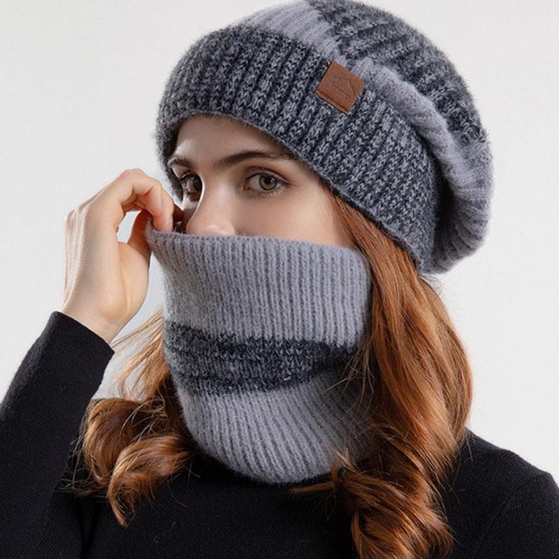 Warm Winter Hat Scarf Set For Women Plus Fleece Skullies Beanies Thick Earflap Caps For Female Outdoor Windproof Snow SKi Cap