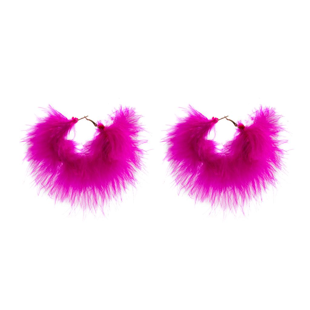 Exaggerated Big Circle with Fluffy Feathers Hoop Earrings for Women Trendy Ladies Wedding Large Earrings 2026 Fashion Jewelry