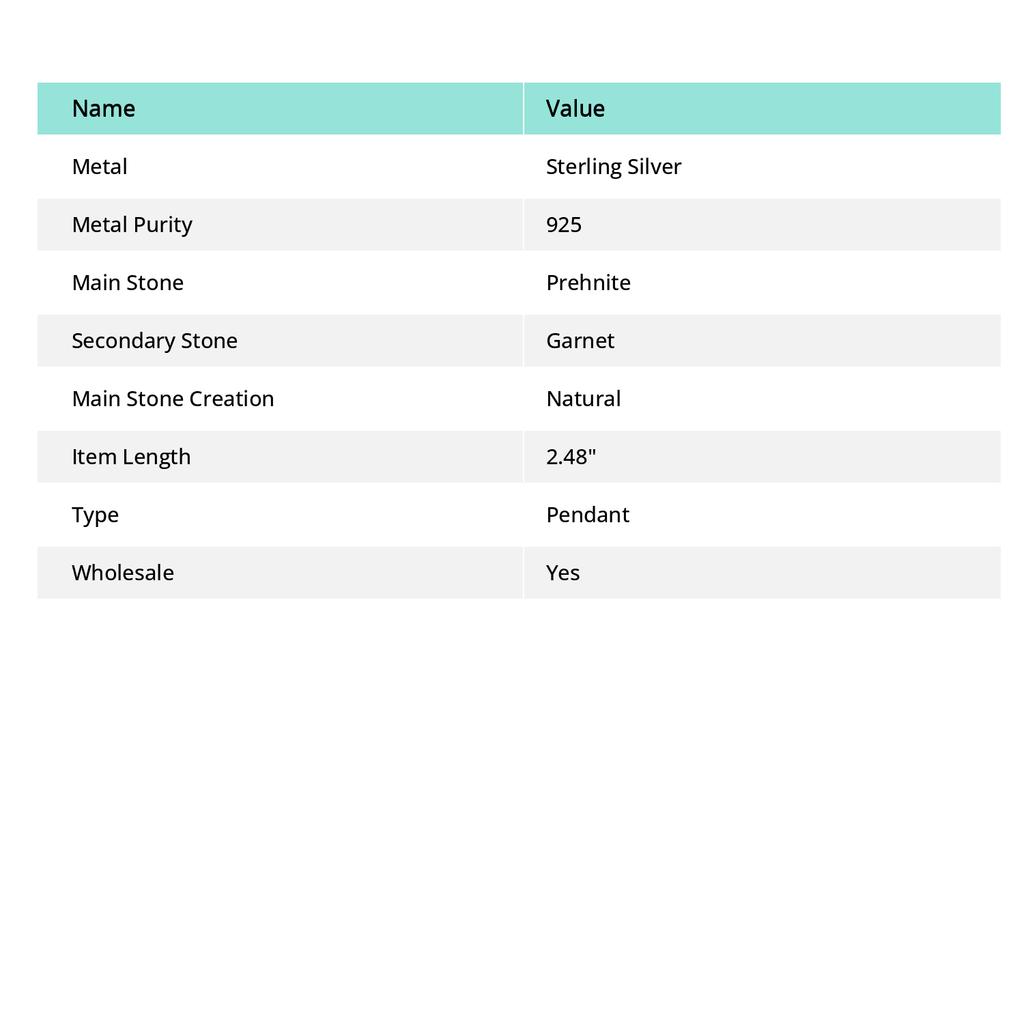 Пренит, Гранат Ручной работы Ювелирная подвеска из стерлингового серебра 925 пробы 2,48" b2j44