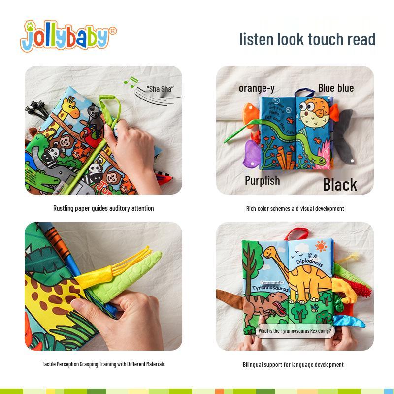 Jollybaby Тканевая книжка с хвостиками животных «Ку-ку» - Детская игрушка для раннего развития (0-3 года)
