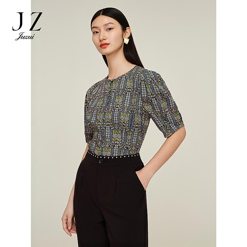 JUZUI Light Mature Wind Floral Printed Chiffon Top Women's Summer New Style