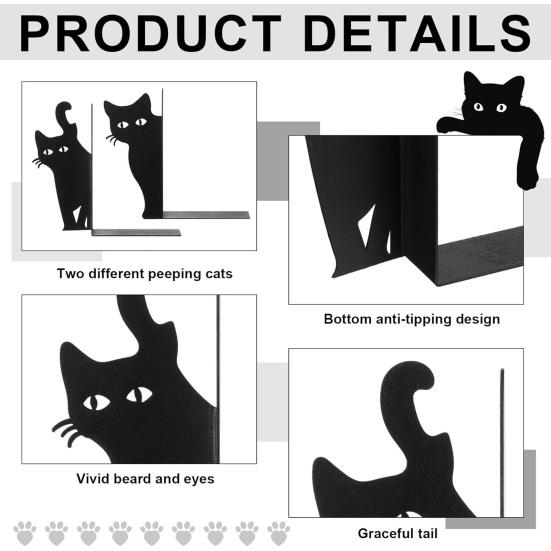 Metal Animal Bookends Black Cat/Reindeer/Dragon Book Ends for Home Office Bookshelf Desk Decor Cute Book Stopper Gifts for Women