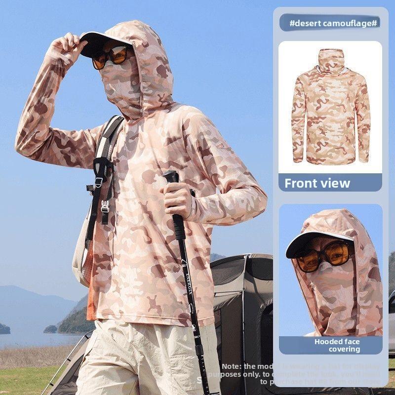 Men's Summer Fishing UV Protection Shirt Full Face Cover Sun Protection Skin Coat Breathable Thin Fishing Top