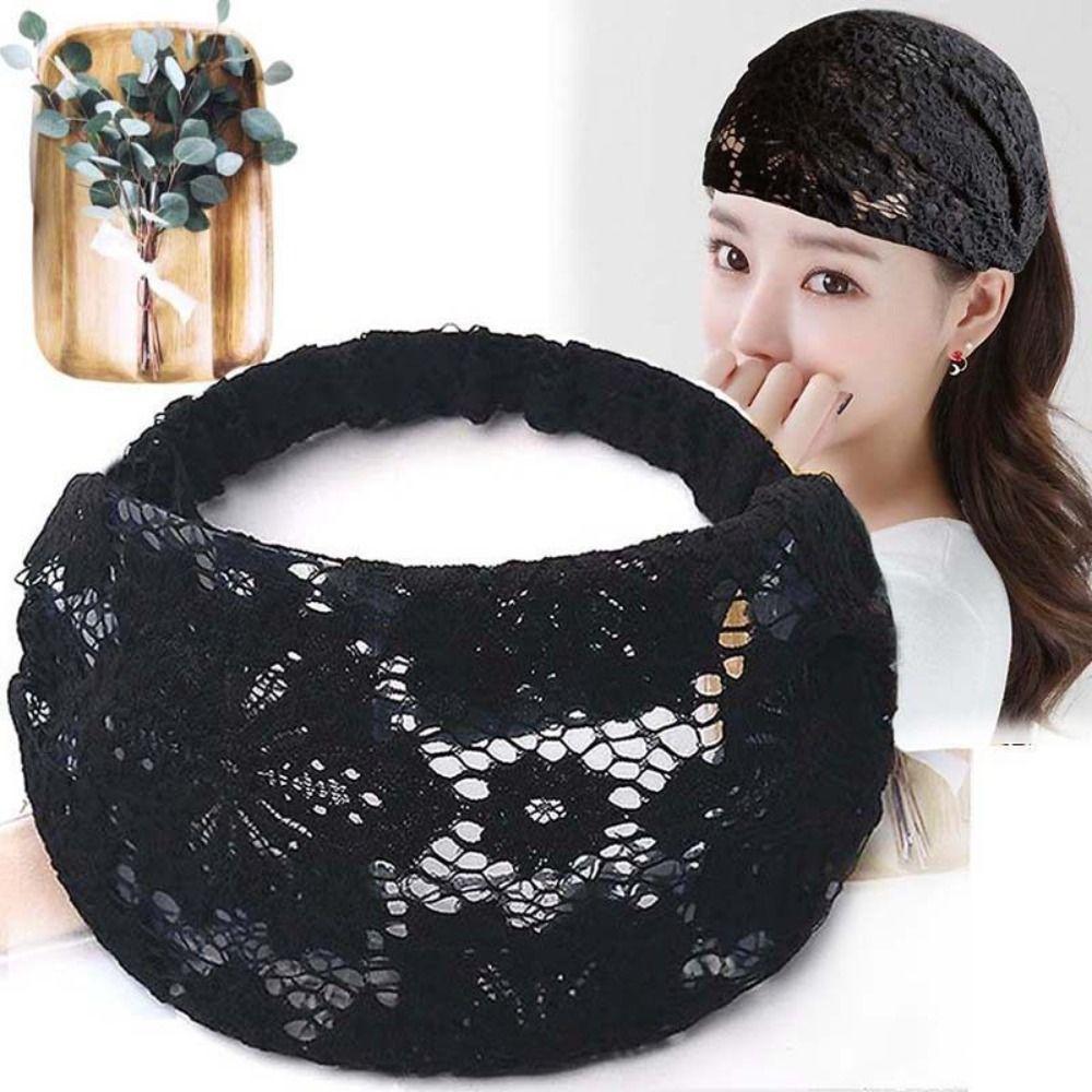 Сетчатая повязка для волос с широкими полями, эластичный обруч для волос с цветочным узором, темпераментная кружевная вышитая повязка на голову для девочек
