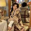 Thickened Warm Shawl Cloak Retro Plaid Hooded Large Fur Collar Coat Women's Clothing