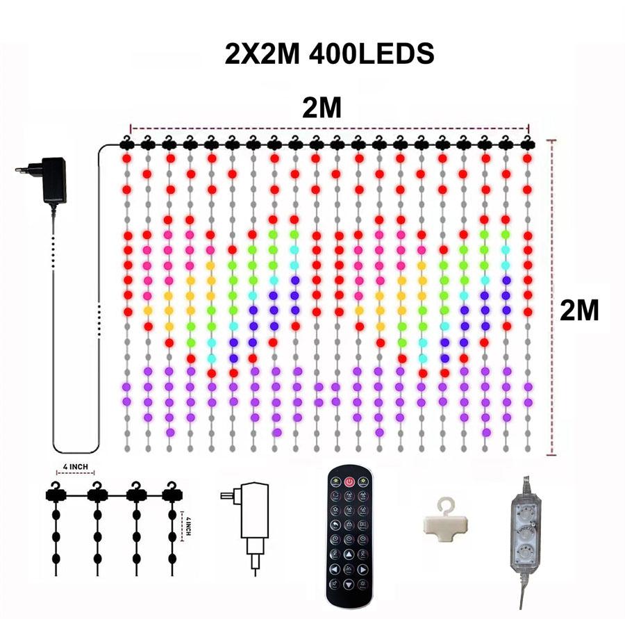 Умные шторные огни с приложением 3X3M 400 светодиодных шторных огней с пультом дистанционного управления, отображение изображений, сделай сам шторный свет для декора на Хэллоуин и Рождество