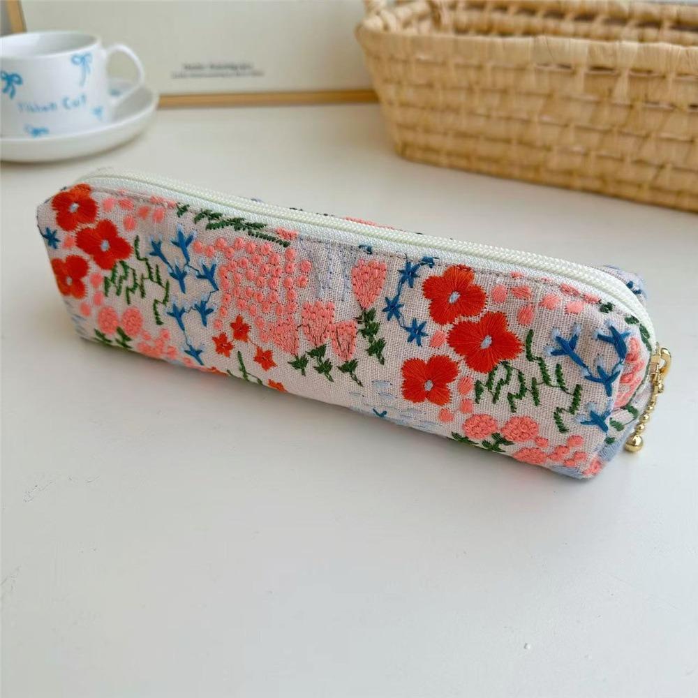 Flower Korean Style Pen Bag Print Cloth Stationery Bag Fashion Embroidered Pencil Case Student
