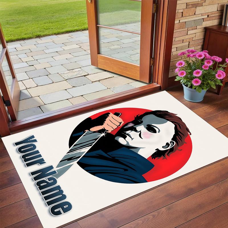 Crystal Velvet Rug Custom Name Text, Soft Non Slip Floor Mat Home DecorHalloween Michael Myers